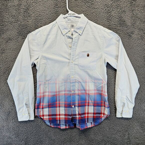 A Bathing Ape Shirt Men Size Small White Plaid Long Sleeves Button Down - Picture 1 of 9